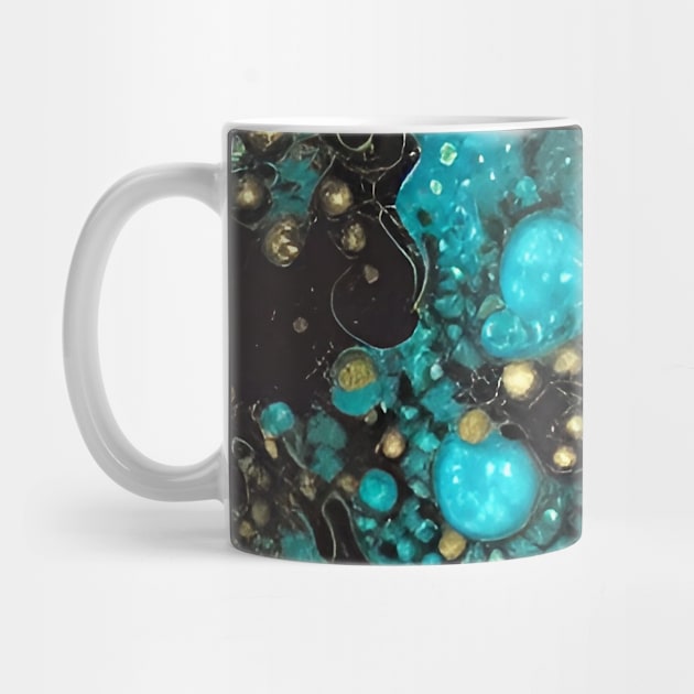 Abstract Design with Cells - Teal, Black and Gold by ArtistsQuest